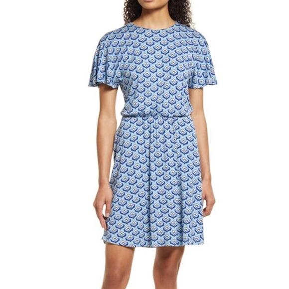 Boden Flutter Sleeve Jersey Dress Dusty Blue Oriental Bud Womens Size 12R - Picture 14 of 14